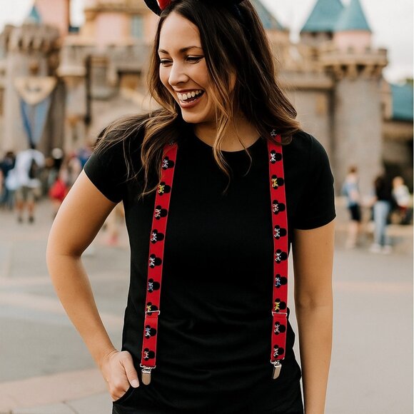 Disney Minnie Mouse Suspenders Womens One Size Red Clip End - Picture 1 of 12